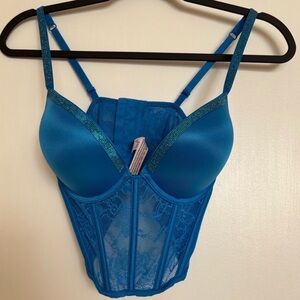 Victoria's Secret Blue Lace Bombshell Bustier with Shimmer Trim